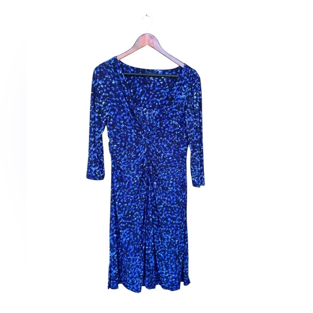 Chaps Women’s Blue Black Geometric Dress 3/4 Sleeves Large Officewear Work